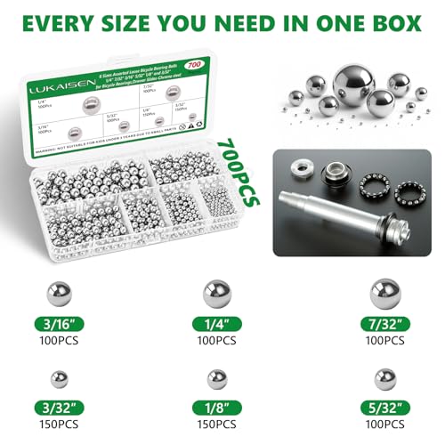 700 Pcs G25 Chrome Steel Bearing Balls Kit, 3/32"-1/4" Imperial - size: 700Pcs ASE