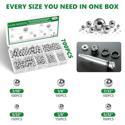 700 Pcs G25 Chrome Steel Bearing Balls Kit, 3/32"-1/4" Imperial - size: 700Pcs ASE
