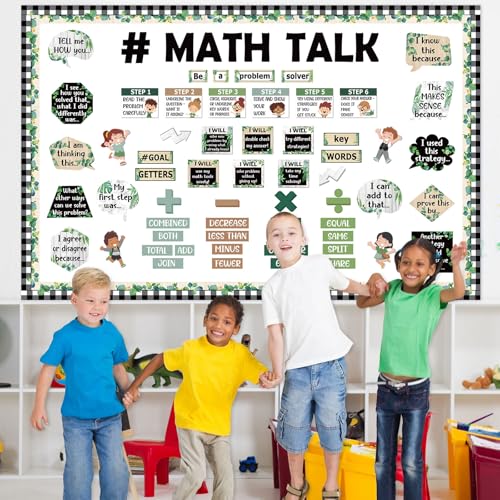Pajean 85 Pcs Greenery Math Talk Bulletin Board Math Poster Classroom Decor - style: Plant