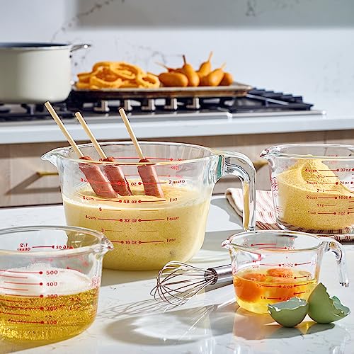 Le'raze Set of 3 Glass Measuring Cups with Measuring Spoons & Whisk - Kitchen Mixing Bowl Liquid Measure Cup, Glass Bakeware. 1 cup, 2 cup, 4 cup., Multi Size, Clear