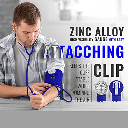 ASA TECHMED Nurse Essentials Professional Kit with Handheld Travel Case | 3 Part Kit Includes Adult Aneroid Sphygmomanometer Blood Pressure Monitor, Stethoscope, Diagnostic Otoscope (Blue) - color: Blue
