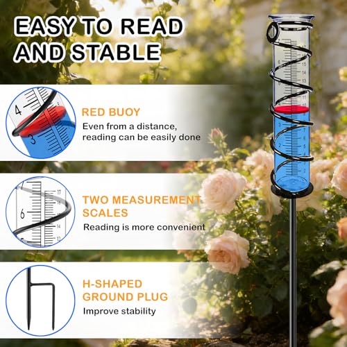 Rain Gauge, Rain Gauge Outdoor, Rain Gauges Outdoors Best Rated for Yard with Stake, Rain Water Meter Measuring with Metal Frame, Decorative for Garden, Deck, Lawn, Landscape - color: Rain Gauge with Stake