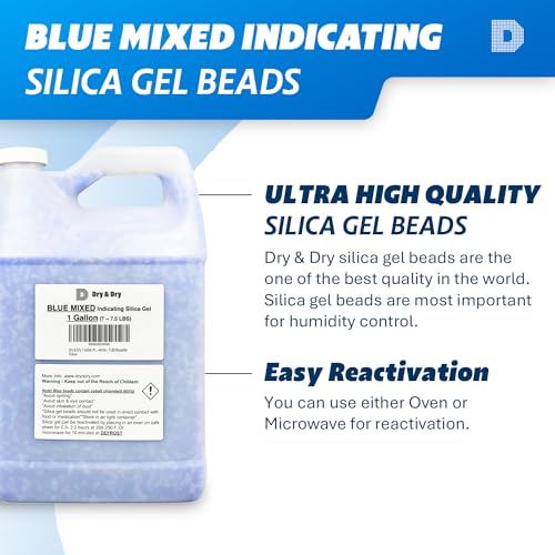 Dry & Dry [14 LBS] Blue & White Mixed Silica Gel Beads(Industry Standard 3-5 mm) Silica - Rechargeable Silica Beads, Silica Gel, Desiccant Beads, Moisture Absorbers - color: Blue Mixed, size: 14 lbs