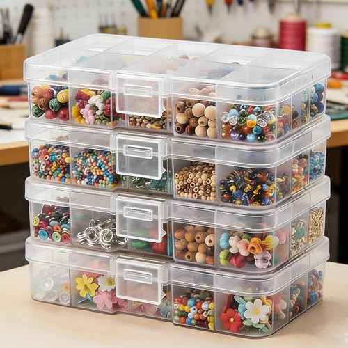 4-Pack 40-Grid White Plastic Organizer Boxes, Stackable Craft Storage Cases - color: 4pcs- White