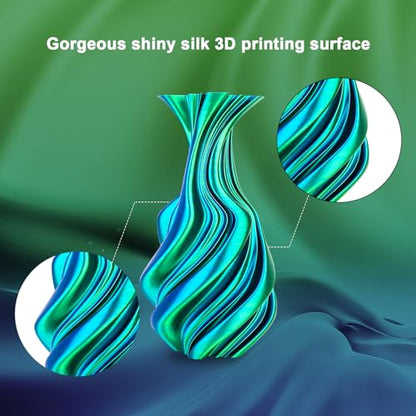 YOUSU Silk PLA Filament 1.75mm, 3D Printer Filament Coextrusion Filament Dual Color, Compatible with Most of 3D Printer, Silk Blue Green 1kg(2.2lbs). - color: 2-blue/Green