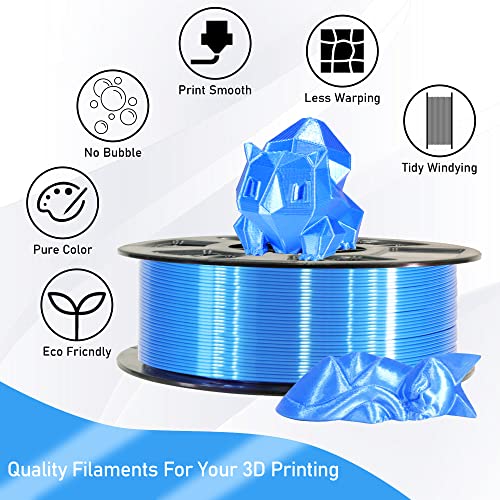 MIKA3D Silk Sapphire Blue Shiny PLA 3D Printing Filament, 1KG 2.2Lbs 1.75mm 3D Print Material with High Diameter Accuracy, Neatly Wound Silk PLA Widely Support for FDM 3D Printers - color: Silk-sapblue
