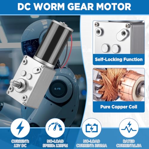 Sabary 6 Piece 12v 12rpm Dc Worm Gear Motor Kit with 20a Pwm Speed Controller for Forward and Reverse Control, High Torque Self-Locking Motor for DIY Automation, Robotics(Digital Display Controller) - style: Digital Display Controller