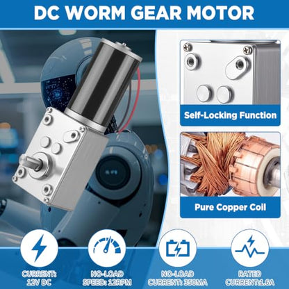 Sabary 6 Piece 12v 12rpm Dc Worm Gear Motor Kit with 20a Pwm Speed Controller for Forward and Reverse Control, High Torque Self-Locking Motor for DIY Automation, Robotics(Digital Display Controller) - style: Digital Display Controller