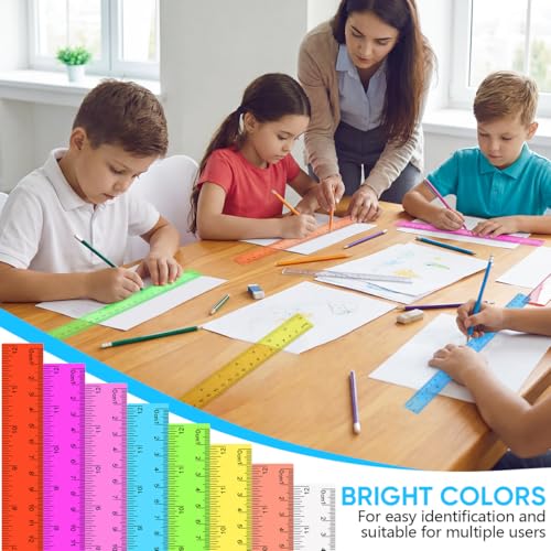 SenseYo 32 Pcs Clear Plastic Rulers 12 Inch Color Transparent Ruler with Centimeters and Inches for Kids Classroom Office Supplies - size: 32 Pcs