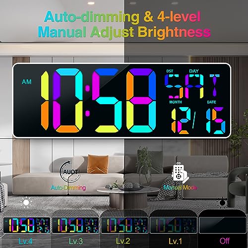 17.2" Large Digital Wall Clock 10 RGB Colors 9 Group Timer Remote Control - color: White Shell&rgb