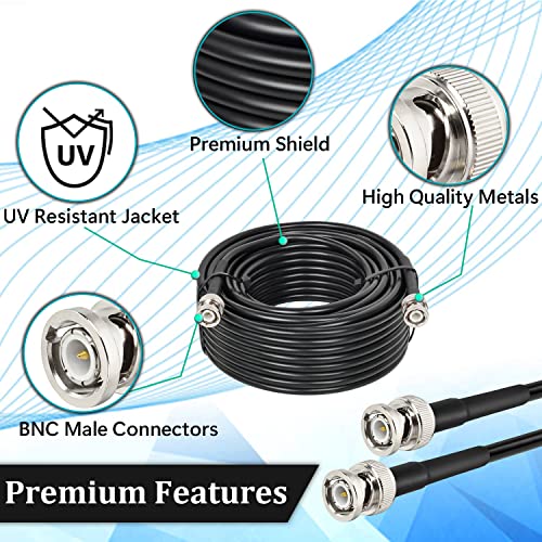 MOOKEERF BNC Cable 30ft,Low Loss KMR240 BNC Male to Male Coax Cable 50 Ohm for Antennas, RF Radios, Modems, Oscilloscopes, Spectrum, Signal Generator, etc - size: 30FT