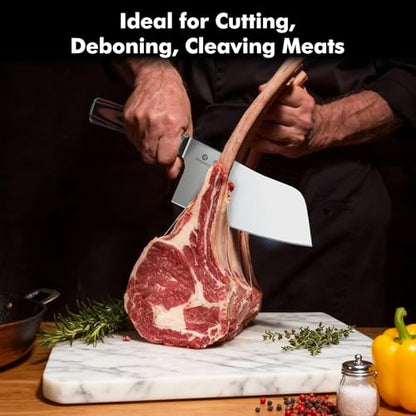 imarku 7 Inch Meat Cleaver, SUS440A Japanese Steel, Ergonomic Handle - color: Coffee Brown