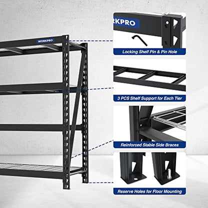 WORKPRO Heavy Duty Metal Garage Shelving, 68"W x 24"D x 65"H, 7200 LBS Load - size: 68"W x 24"D x 65"H