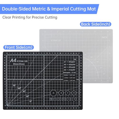 A4 Self Healing Cutting Mat & Carving Craft Knife with 5 Extra Blades and Stainless Steel Cork Ruler 12 inch / 30cm Dual Scale for DIY Art Work Cutting, Hobby, Stencil, Scrapbooking Stencil