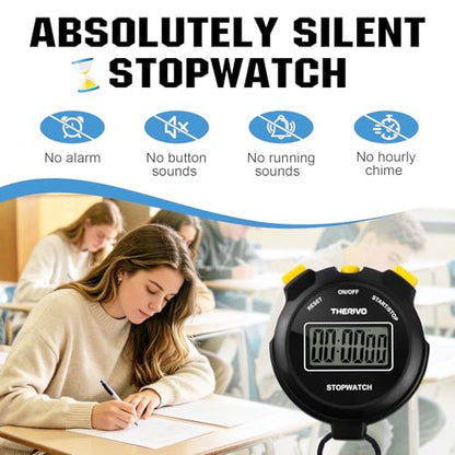 2 Pack Digital Simple Silent Stopwatch Timer: Basic Stopwatch Only