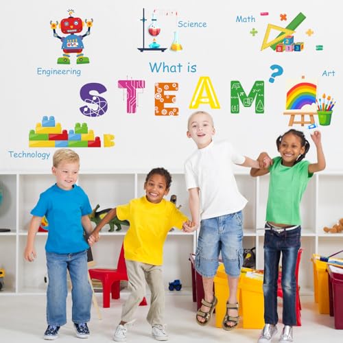 LHIUEM Large STEAM Wall Decal Colorful Steam Bulletin Board Wall Stickers - color: Steam