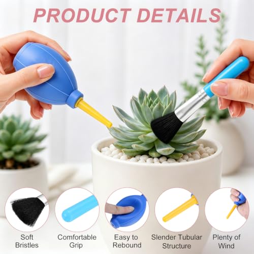 M METERXITY 4-Set Plant Brush with Air Duster Blower, Plastic Succulent Cleaning Brush for Indoor Plant/Camera/Musical Instrument/Keyboard, Bulb Air Pump Dust Blower Cleaner [Blue] - color: Blue
