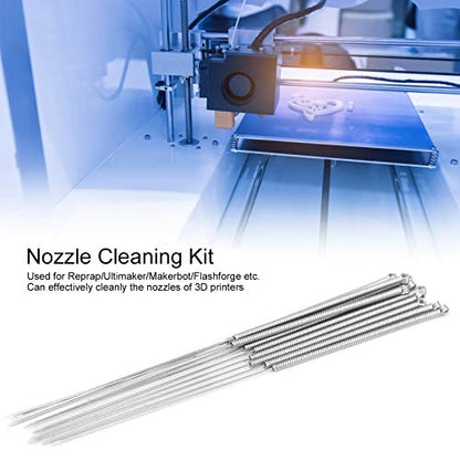 3D Printer Nozzle Cleaning Kit Silver Stainless Steel Nozzle Cleaning Tool Printer Accessories 0.2/0.25/0.3/0.35/0.4mm Set