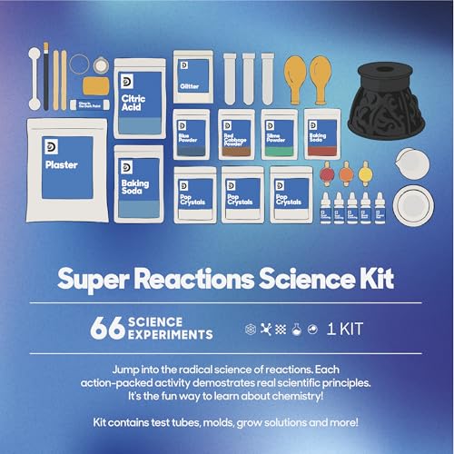 Discovery™ Super Reactions Science Kit – 66 Experiments STEM Lab for Kids| Includes Chemistry Tools, Volcano Mold, Slime, Reactions & Explosions|Educational Learning Toy|DIY Activity Set Gift| Ages 8+