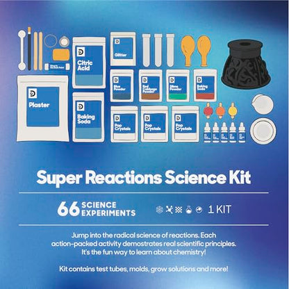 Discovery™ Super Reactions Science Kit – 66 Experiments STEM Lab for Kids| Includes Chemistry Tools, Volcano Mold, Slime, Reactions & Explosions|Educational Learning Toy|DIY Activity Set Gift| Ages 8+