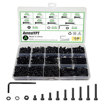 1140PCS M3 Screws Assortment Kit, M3x5/6/8/10/12/14/20/25 mm Hex Socket Head Bolts, Nuts & Washers Assorted Set - 12.9 Alloy Steel Black Zinc Plated M3 Screw for 3D Printer,DIY - size: M3 x 5/6/8/10/12/14/20/25-1140Pcs