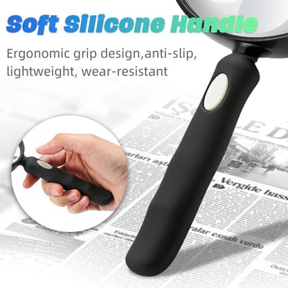 10X 30X Handheld Magnifying Glass for Reading, Upgrade 110mm Large Magnifying Glass with Non-Slip Handle, Scratch Resistant Lens, Magnifiers for Close Work Reading Newspaper Hobby Observation(4.3in)