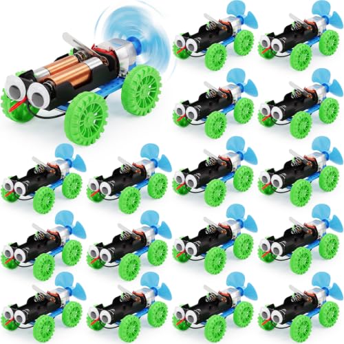 Soulchen 16 Sets STEM Craft Kits for Kids Science Experiment, Wind-Powered Vehicle DIY Building Kits Bulk, Stem Robot Building Toys for Kids Electronic Robotics DIY Projects for Group Activities