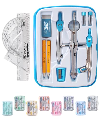 Mr. Pen 13 Piece Geometry Set with Shatterproof Storage Box, Blue - color: Blue