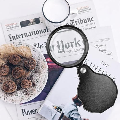 2PCS 15X Pocket Magnifying Glass Loupe with Leather Holster - color: Black
