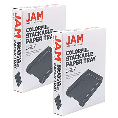 JAM PAPER Stackable Paper Trays - Grey - Desktop Document, Letter, & File Organizer Tray - 2/Pack - color: Gray, size: Pack of Two (2) Trays