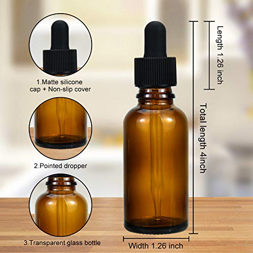 June Fox 99 Pack 1oz Amber Glass Dropper Bottles with Glass Droppers and Black Cap for Essential Oils, Lab Chemicals, Perfumes - color: Brown