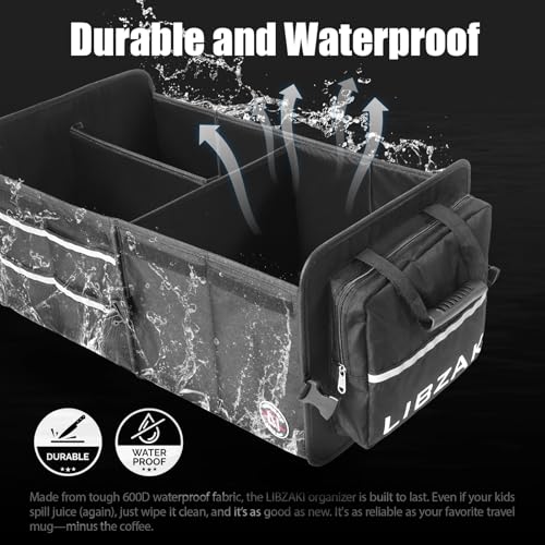 LIBZAKI Car Trunk Storage Organizer, Multi Compartment Collapsible Trunk Storage Box for Car Truck SUV-Black - color: Black, size: Standard