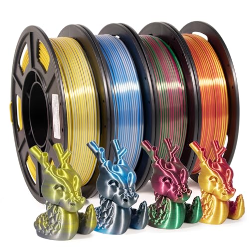 iSANMATE 3D Printer Filament, PLA Filament 1.75mm Bundle, Dual Color Filament Silk PLA, Dimensional Accuracy +/- 0.03 mm, 250g x 4 Pack(Gold+Red,Red+Green, Blue+Silver, Bronze+Silver) - color: A- Gold+red,red+green,blue+silver,bronze+silver