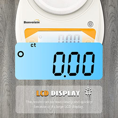 Bonvoisin Digital Lab Scale 600g x 0.01g Precision Electronic Scale LCD Display Analytical Balance Jewelry Scale Scientific Scale 0.01g Accuracy - color: White
