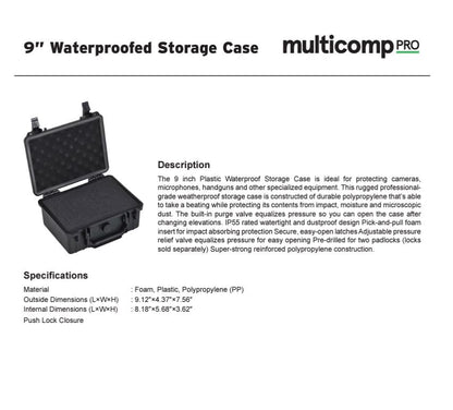 multicomp PRO Weatherproof Storage Case, 4.37" Width x 7.56" Height, 9.12" Depth, Plastic, Black