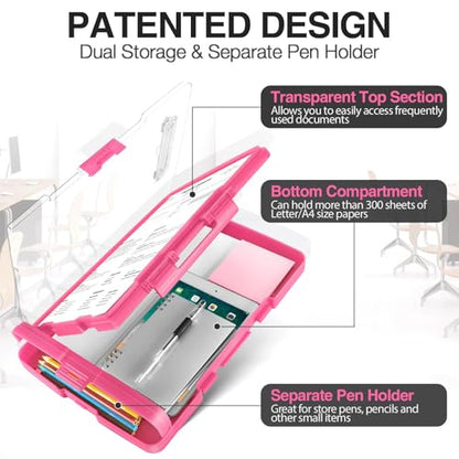 Sooez Original Clipboard with Dual Storage, Heavy Duty Clip Boards 8.5x11 - color: Pink