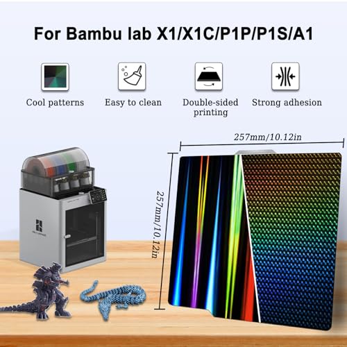 257x257mm H1H Holographic Build Plate for Bambu Lab X2D/P2S/X1C/X1/X1E/P1P/P1S/A1, Double Sided Print Bed Light Beam+Phantom Spring Steel Plate Print Bed for Bambu Labs 3D Printer - color: H1H