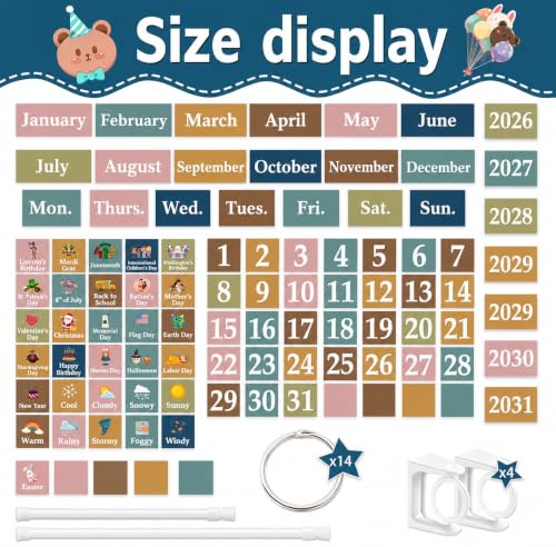 96 Cards Classroom Bulletin Board Decorations Set for Teachers,Flip Calendar with Holder for Classroom,Adjustable Calendar,Preschool Elementary Home Decor Supplies（Modern Fun Ultimate Boho） - style: Modern Fun Ultimate Boho