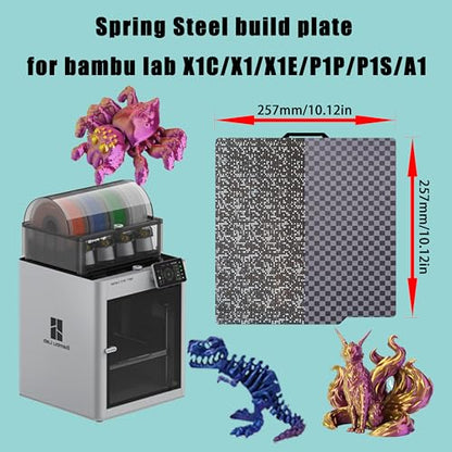 Tinytrees Build Plate for Bambu Lab P1S P2S A1 X1C X1 X1E P1P: Smooth PEI H1H Carbon PET PEO PEY Sheet Bed Plate P1S Build Plate for 3D Printing Hobbyist, 257 X 257mm - style: Dot + Square Grid