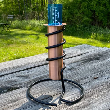 WCRG Copper Rain Gauge for Yard, Freestanding Steel Base - Outdoor Sprinkler Gauges, Shatterproof, Winter-Safe, Accurate, Decorative - The Original Floating Rain Gauge, USA Assembled & Designed - size: Table Base
