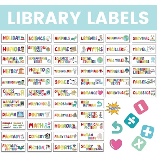 Tinlade 56 Pcs Classroom Reading Corner Label Library, Cute - style: Cute