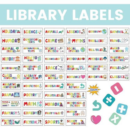 Tinlade 56 Pcs Classroom Reading Corner Label Library, Cute - style: Cute