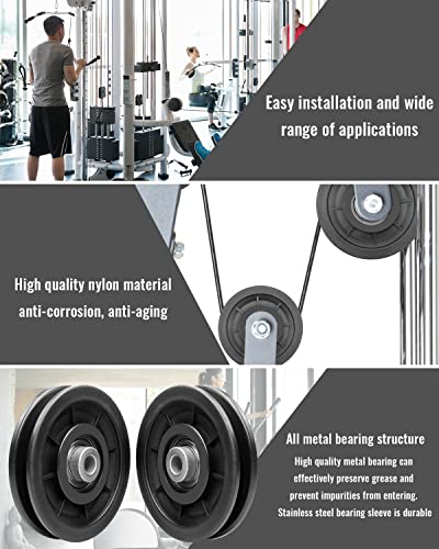 2 PCS 3.5Inch/90mm Nylon Bearing Pulley Wheel, Silent Bearing Replace for Garage Gym Equipment Pulley System, Universal Wearproof Bearing Maximum Working Load of 1000 LBS - size: 2 Pack