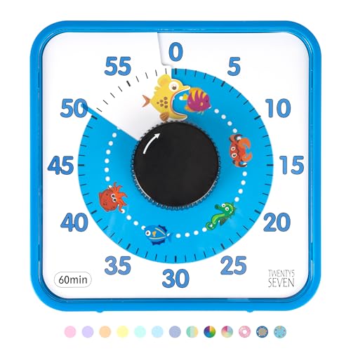TWENTY5 SEVEN 7.5-Inch Visual Timer, Battery-Free 60-Minute Countdown Clock - color: Hungry Blue Fish