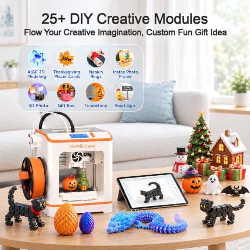 Hephi3d TINA2C 3D Printer Beginner Friendly, Easy-Ready to Print in 5 Mins - color: WhiteOrange