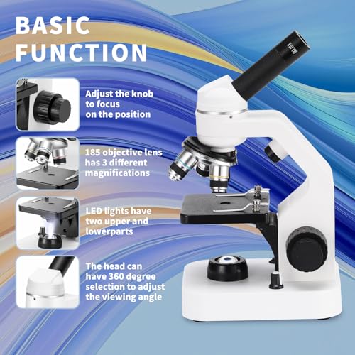 40-2000X HD Optical Microscope for Students, Dual LED Lights, with Specimen Slides (Basic Version+Wireless Eyepiece) - color: Basic Version+Wireless Eyepiece
