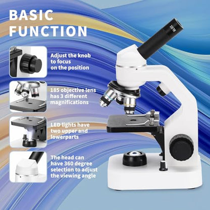40-2000X HD Optical Microscope for Students, Dual LED Lights, with Specimen Slides (Basic Version+Wireless Eyepiece) - color: Basic Version+Wireless Eyepiece