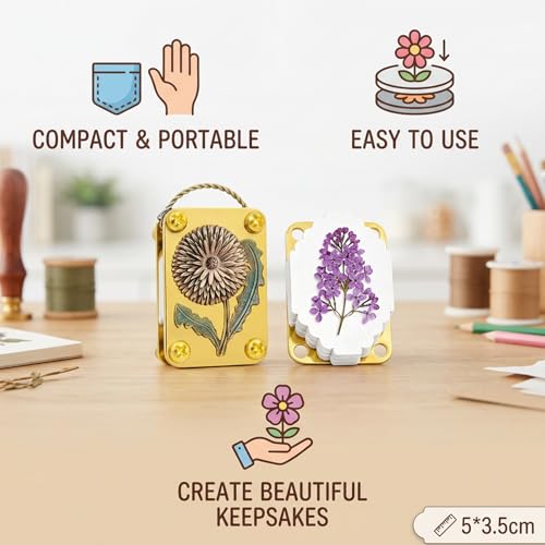 YXZVRF Mini Flower Press, Flower Press Keychain, Portable Pocket Flower Press for DIY Crafts and Nature Preservation, Ideal for Hiking and Botanical Art Projects