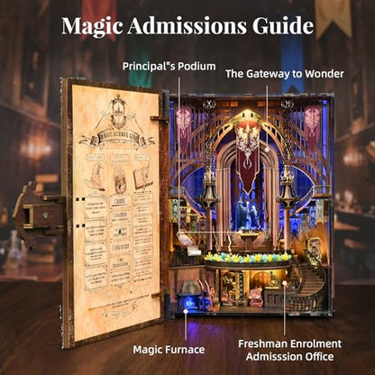MiniCity Magic Admissions Book Nook Kit, DIY 3D Wooden Puzzle with LED - color: Magic Admissions Guide