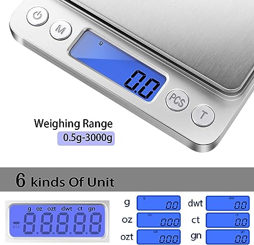 Fuzion Small Gram Scale 3000g, Digital Kitchen Food Scale, Gram and Ounce - color: Silver